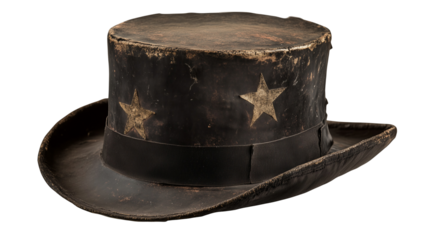 Vintage Black Top Hat Stars Antique Design old worn dark isolated on transparent background