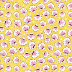 Blossom flowers seamless vector pattern.
