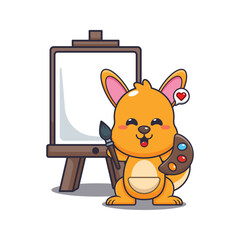 Kangaroo cartoon vector illustration wants to paint on canvas.