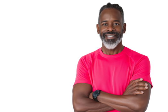 Middle-aged Black male trainer  isolated on transparent white background