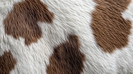 Close-up view of unique cow fur pattern highlighting brown spots on white background for detailed texture appreciation