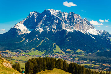 Alpine summer view with Mount Zugspitze, Top of Germany, in the background seen from Mount...