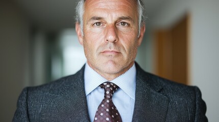 Businessman portrait, serious expression, neutral background, professional image, possible for career, business, or leadership articles