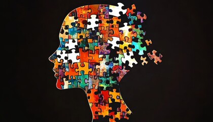 Colorful Puzzle Head Abstract Jigsaw Profile, Mental Health, Mind Art Mental health, Abstract art