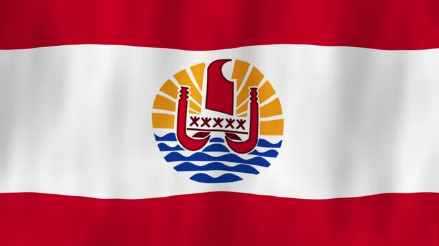French Polynesia flag country animation 3D symbol design waving in wind movement national patriotism world culture emblem banner Pacific Ocean red white stripes