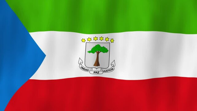 Equatorial Guinea Africa flag country animation 3D symbol design waving in wind movement national patriotism world culture emblem banner blue green white red stripes
