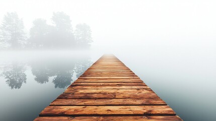 Misty lake pier path, tranquil scene, peaceful reflection, serene landscape, nature photography