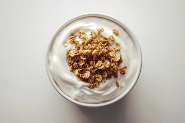 Healthy granola yogurt served in a transparent jar, showcasing texture and depth with nuts, seeds, and fresh fruit toppings. Illustration style.