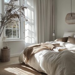 A cozy bedroom with simple design displaying a soft aesthetic