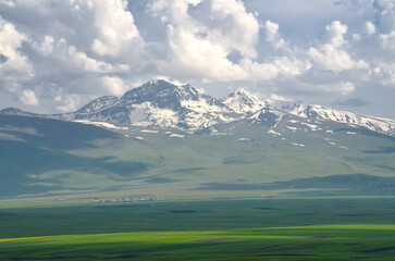 Fototapeta premium Mount Aragats scenic view from Spitak Pass (Tsilkar, Armenia) 