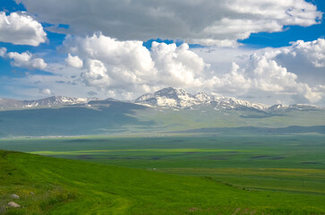 Mount Aragats scenic view from Spitak Pass (Tsilkar, Armenia)	