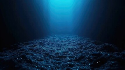 Surreal and mysterious deep ocean trench scene with bioluminescent creatures glowing in the ethereal and otherworldly underwater biome  Dark moody and fantastical underwater landscape