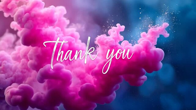 Thank you inscription with pink and blue powder explosion. Banner, splash screen