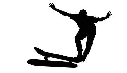 Skateboarder performing trick on skateboard silhouette