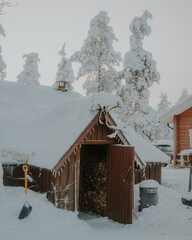 Lapland in the snow, landscapes of pristine snow topped trees and magical golden light in the artic circle. High res photography 
