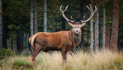 Majestic Brown Deer in Forest Wilderness Serene Portrait of Natures Grandeur in Wilderness Beauty, Amidst Autumnal Hues at Twilight