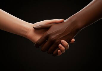 Handshake Between Diverse Hands Symbolizing Agreement on a Dark Background