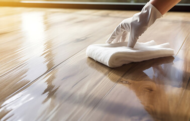 Fototapeta premium Cleaning, use a cloth to wipe various areas in the house or building.