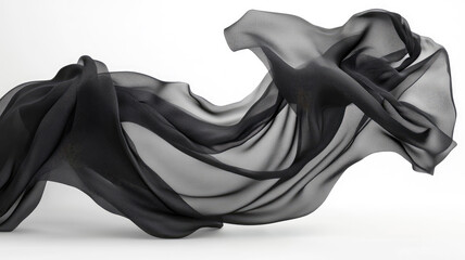 Floating elegant black fabric, isolated on a white background