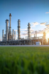 Obraz premium Natural gas relay stations and energy transmission pipelines at dusk