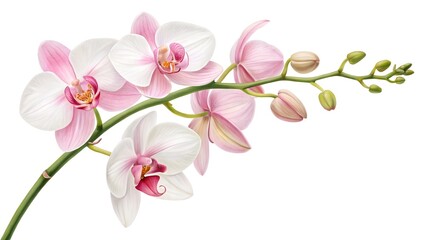 Naklejka premium A beautiful, high-quality illustration of a blooming Phalaenopsis orchid branch