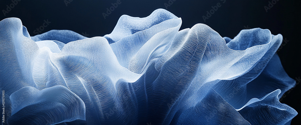 Aufkleber close-up of translucent, delicate blue fabric or ice texture with smooth, flowing layers and intrica