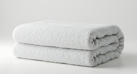 A folded fluffy towel with soft textures against a white backdrop