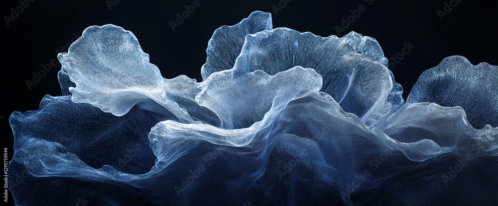 Aufkleber close-up view of translucent, ice-like petals or fabric with intricate details and smooth texture, s