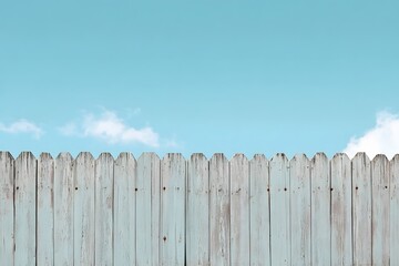 Pastel Wooden Fence Against Blue Sky Minimalist Background