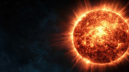 Dramatic photograph showcasing a massive solar flare erupting from the surface of the sun with vivid plasma arcs and intense cosmic imagery of the surrounding galaxy and stellar environment