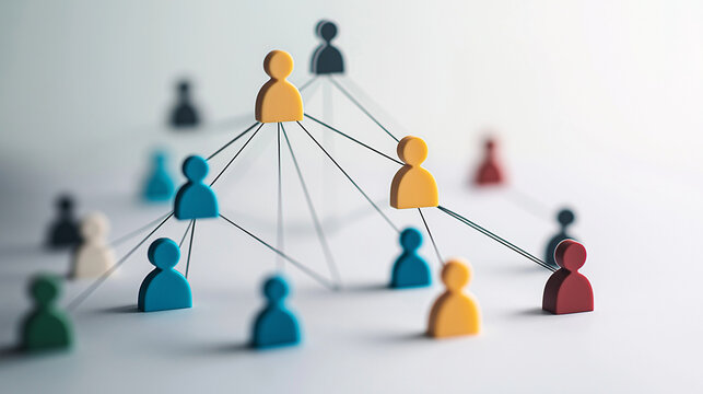 A visually striking organizational chart with colorful human-shaped figures connected by lines, illustrating company hierarchy and workflow.