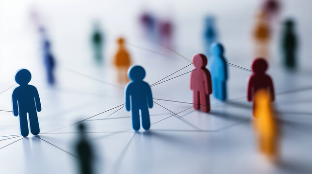 A visually striking organizational chart with colorful human-shaped figures connected by lines, illustrating company hierarchy and workflow.