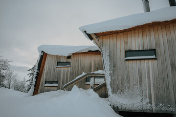Lapland in the snow, landscapes of pristine snow topped trees and magical golden light in the artic circle. High res photography 