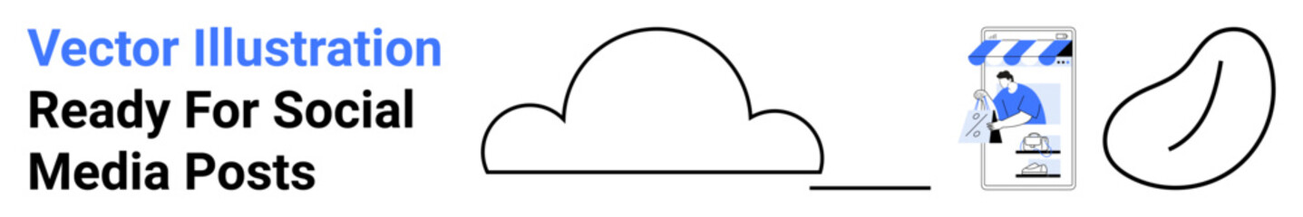Cloud outline, digital storefront, and abstract shape enhance online shopping experience. Ideal for e-commerce, business branding, technology, innovation, digital marketing, education flat landing