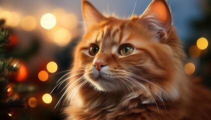 Orange Cat Lounging in a Sunlit Room, Majestic Felis Catus Illuminated by Warm Light Filtering Through Windows, Capturing the Playful Mood of This Striking Feline Subject.