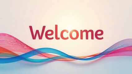 Animated greeting text on light background with colored waves. Banner, screensaver, greeting, advertising