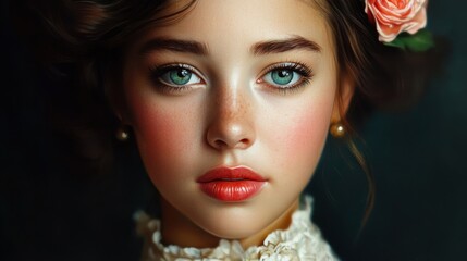 Naklejka premium Classic feminine beauty portrait, timeless elegance, soft and natural makeup