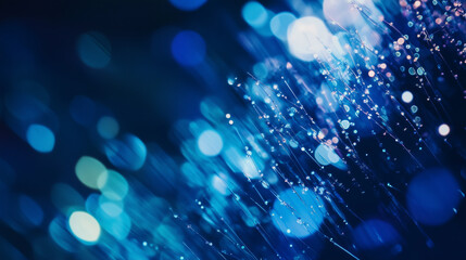 Glowing Blue Fiber Optic Lights with Bokeh Effect