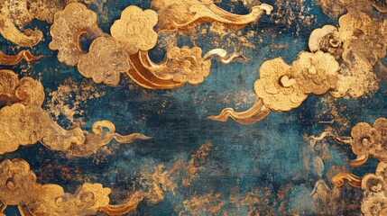 Caisson pattern, gold leaf, hand-painted, oil painting, texture, ornamentation, Dunhuang