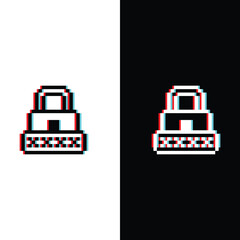 Fototapeta premium glitch effect pixel Password protection icon. Vector pixel art Security password sign padlock 8 bit logo for game