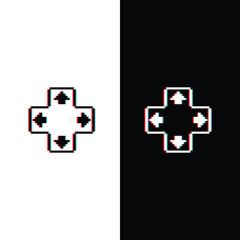 glitch effect  pixel Four arrow from the center icon.  Vector pixel art arrows 8 bit logo for game digital navigation © veronchick84