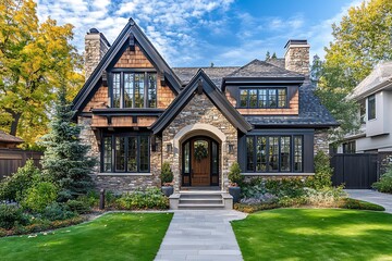 Stunning beautiful home exterior with contemporary design and vibrant outdoor patio stock photo ideas  
