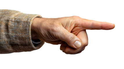 Human Hand Pointing Isolated Against Black Backdrop with Tweed Sleeve