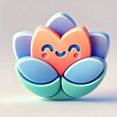 A 3D minimalist cute icon of a lotus flower with calming colors, symbolizing peace and Zen, isolated on a white background.