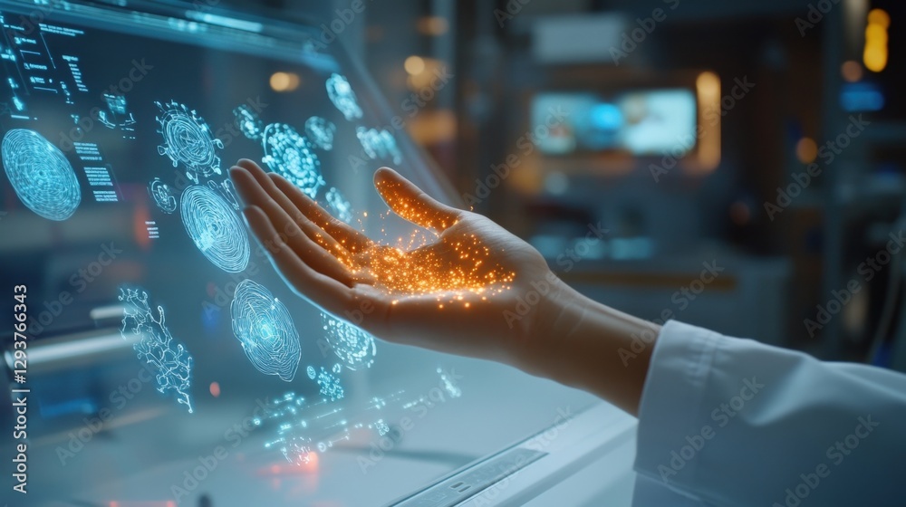 Aufkleber scientist is using a futuristic holographic interface, manipulating complex data visualizations with