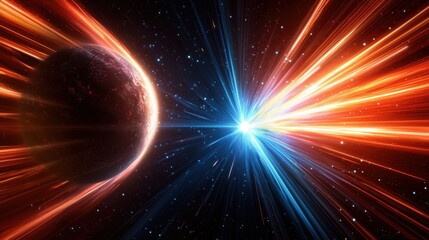 Obraz premium Colorful Energy Waves Clash in Cosmic Space with Human Elements and Vibrant Colors