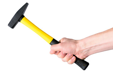 A hand holding hammer cut out isolated png image