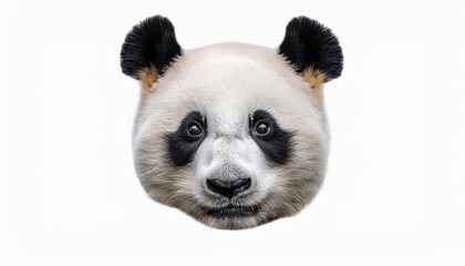 Naklejka premium Isolated Panda Bear Face against a White Background Intimate Portrait of Majestic Black and White Giant in Pure Serenity