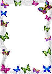 A colorful floral frame with butterflies and flowers, perfect for invitations or greeting cards