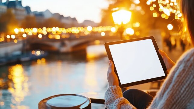 Relaxing evening by the water paris lifestyle image cityscape close-up digital content creation